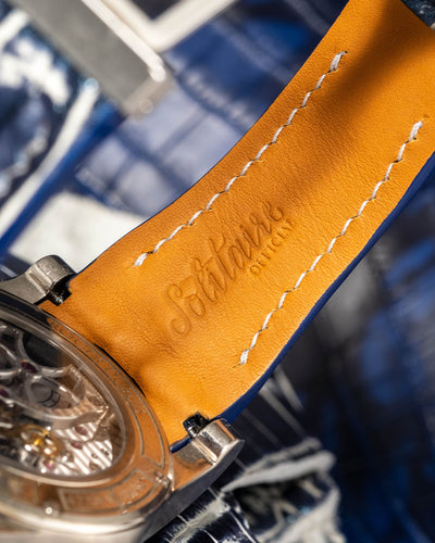 Bespoke Watch Strap in Tainted Blue Snowflake Crocodile