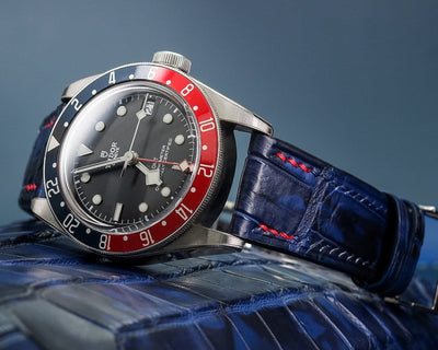 Bespoke Watch Strap in Tie Dye Blue Crocodile