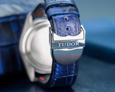 Bespoke Watch Strap in Tie Dye Blue Crocodile