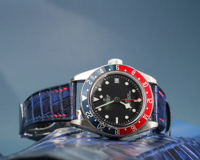 Bespoke Watch Strap in Tie Dye Blue Crocodile