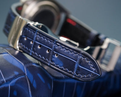 Bespoke Watch Strap in Tie Dye Blue Crocodile