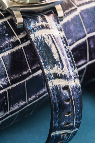 Bespoke Watch Strap in Tainted Blue Snowflake Crocodile