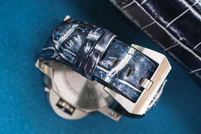Bespoke Watch Strap in Tainted Blue Snowflake Crocodile