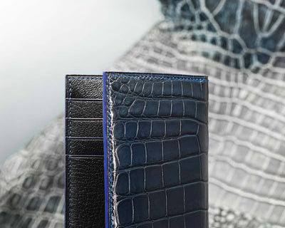 Bespoke Bifold Wallet in Peacock Blue Crocodile