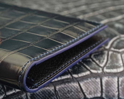 Bespoke Bifold Wallet in Peacock Blue Crocodile