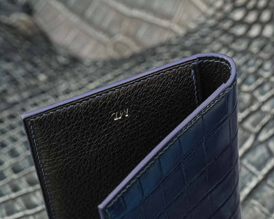 Bespoke Bifold Wallet in Peacock Blue Crocodile