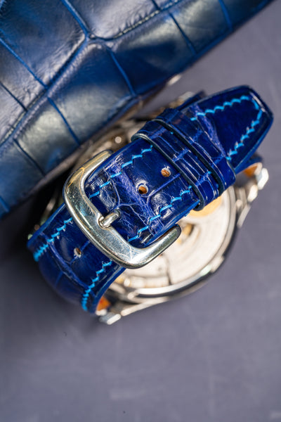 Bespoke Watch Strap in Electric Blue Crocodile