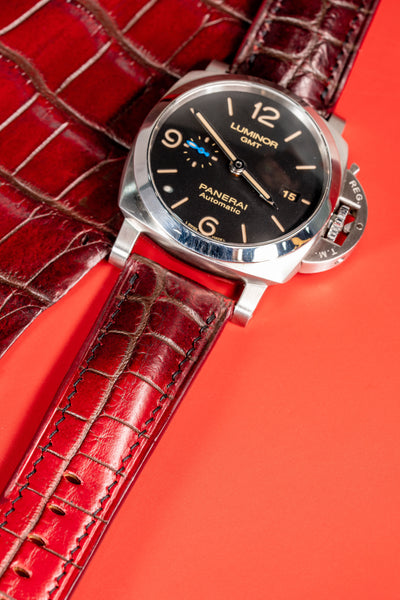 Bespoke Watch Strap in Flame Red Ombre Crocodile