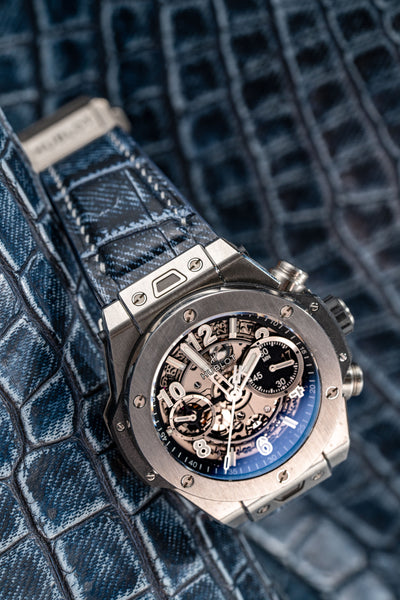 Bespoke Watch Strap in Denim Crocodile