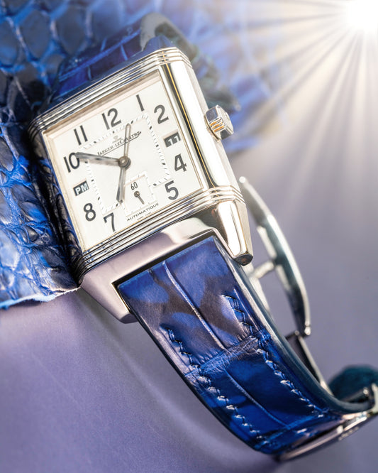 Bespoke Watch Strap In Tie Dye Blue Crocodile