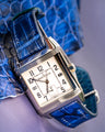 Bespoke Watch Strap In Tie Dye Blue Crocodile