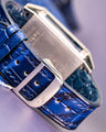 Bespoke Watch Strap In Tie Dye Blue Crocodile