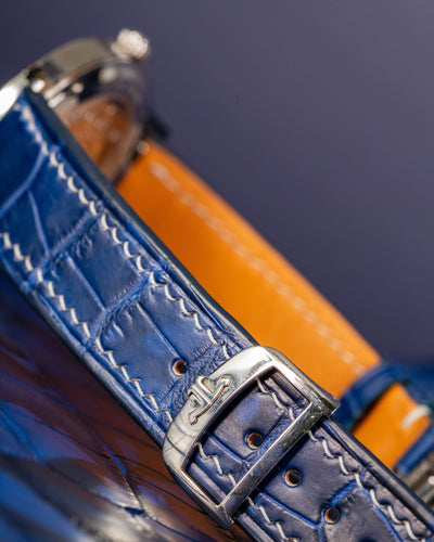 Bespoke Watch Strap In Tie Dye Blue Crocodile