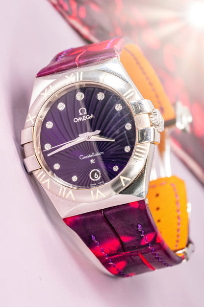 Bespoke Watch Strap in Tie Dye Red Crocodile