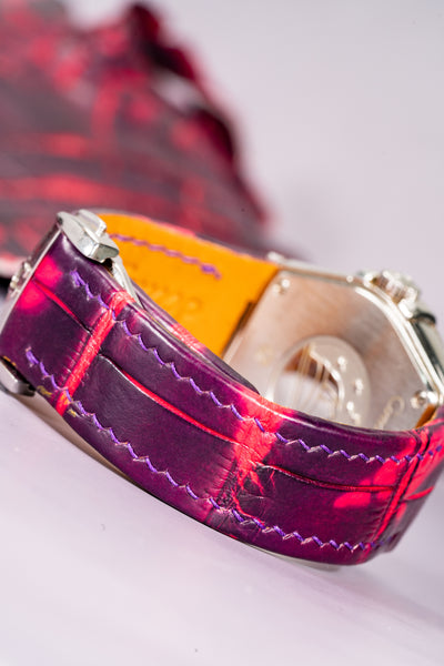 Bespoke Watch Strap in Tie Dye Red Crocodile