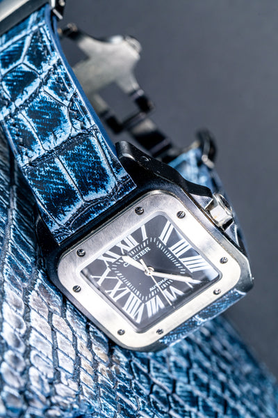 Bespoke Watch Strap in Denim Crocodile