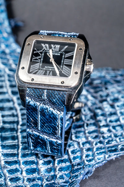 Bespoke Watch Strap in Denim Crocodile