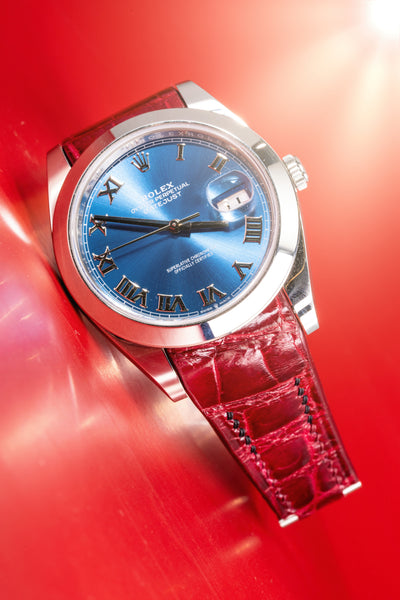 Bespoke Watch Strap in Ferrari Red Crocodile