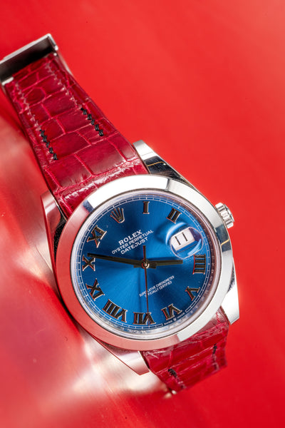 Bespoke Watch Strap in Ferrari Red Crocodile