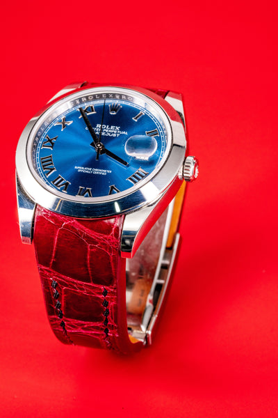 Bespoke Watch Strap in Ferrari Red Crocodile