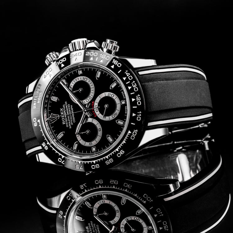 reosページ Solitaire Rubber straps in Zebra Black for Rolex Daytona