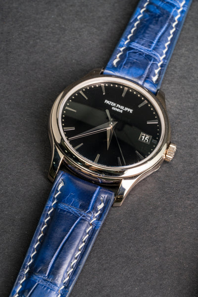 Bespoke Watch Strap in Tie Dye Blue Crocodile