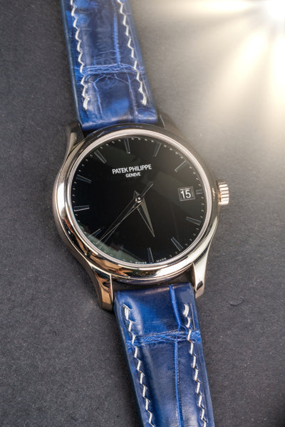 Bespoke Watch Strap in Tie Dye Blue Crocodile