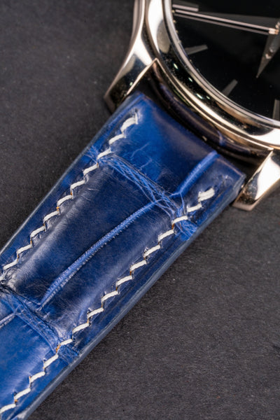 Bespoke Watch Strap in Tie Dye Blue Crocodile
