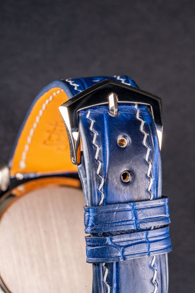 Bespoke Watch Strap in Tie Dye Blue Crocodile