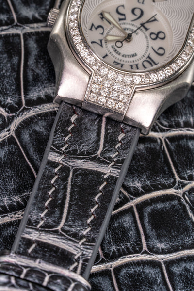 Bespoke Watch Strap in Black Silver Alligator