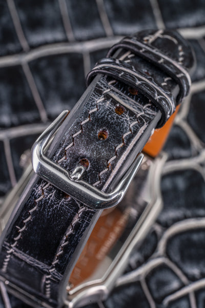 Bespoke Watch Strap in Black Silver Alligator