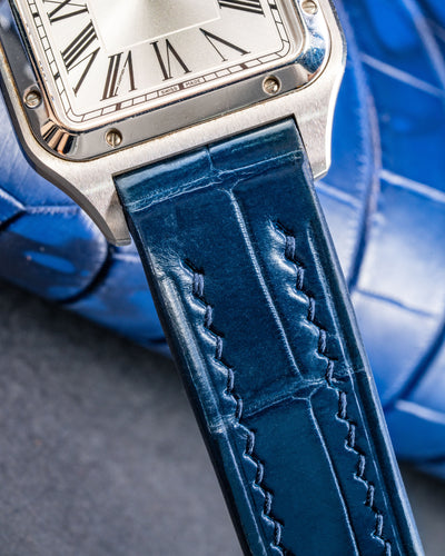 Bespoke Watch Strap in Peacock Blue Crocodile