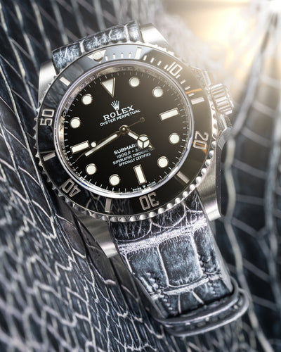 Bespoke Watch Strap in Black Silver Alligator