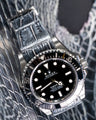 Bespoke Watch Strap in Black Silver Alligator