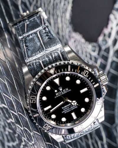 Bespoke Watch Strap in Black Silver Alligator