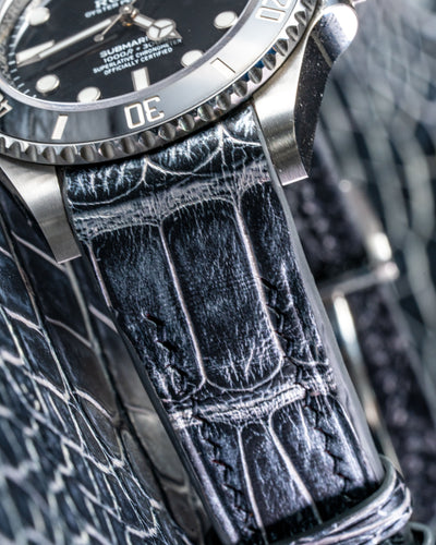 Bespoke Watch Strap in Black Silver Alligator