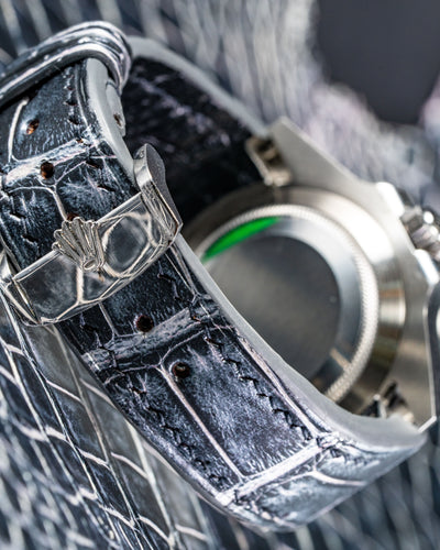 Bespoke Watch Strap in Black Silver Alligator