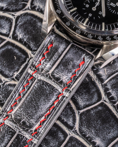 Bespoke Watch Strap in Black Silver Alligator