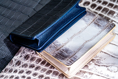 Bespoke Bifold Wallets in Natural Himalayan Crocodile & Graphite Grey Alligator