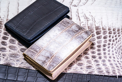 Bespoke Bifold Wallets in Natural Himalayan Crocodile & Graphite Grey Alligator