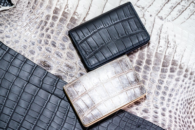 Bespoke Bifold Wallets in Natural Himalayan Crocodile & Graphite Grey Alligator