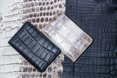 Bespoke Bifold Wallets in Natural Himalayan Crocodile & Graphite Grey Alligator