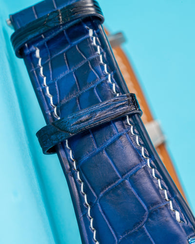 Bespoke Watch Strap in Tie Dye Blue Crocodile