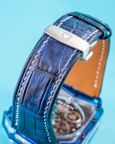 Bespoke Watch Strap in Tie Dye Blue Crocodile
