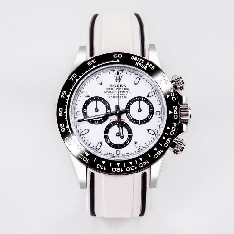 Solitaire Rubber straps in Cookie White for Rolex Daytona Panda
