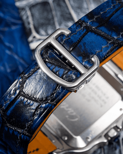 Bespoke Watch Strap in Tie Dye Blue Crocodile