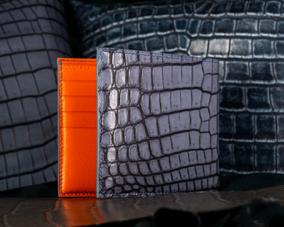 Bespoke Bifold Wallet in Blue Grey Rubbed Off Crocodile