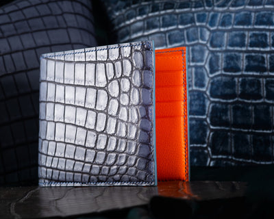 Bespoke Bifold Wallet in Blue Grey Rubbed Off Crocodile