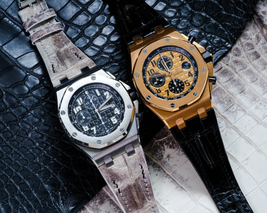 Bespoke Watch Strap in Black Crocodile & Natural Himalayan Crocodile