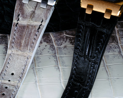 Bespoke Watch Strap in Black Crocodile & Natural Himalayan Crocodile